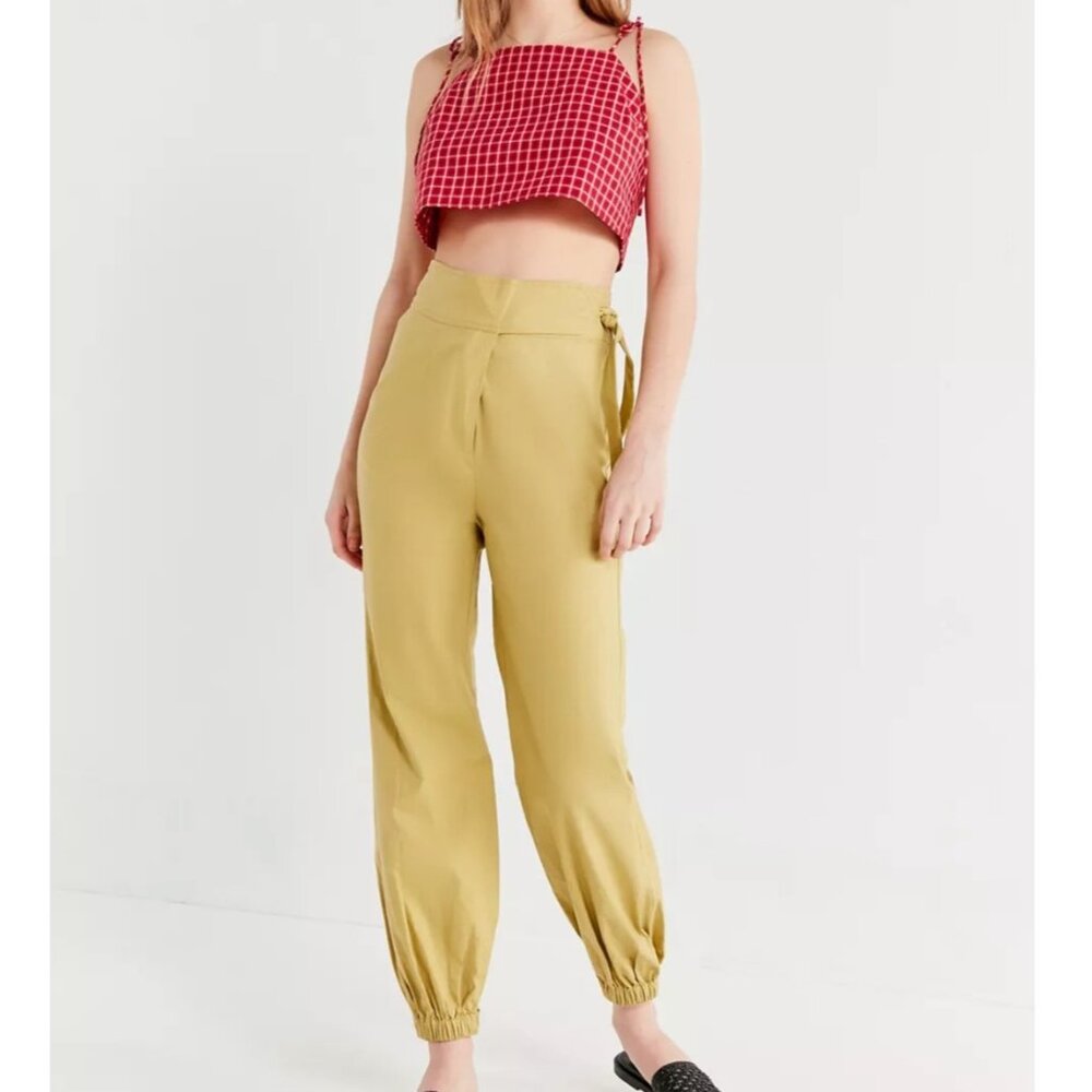 Urban Outfitters Christina High Rise Tapered Wrap Pants Linen Blend Lime 2
